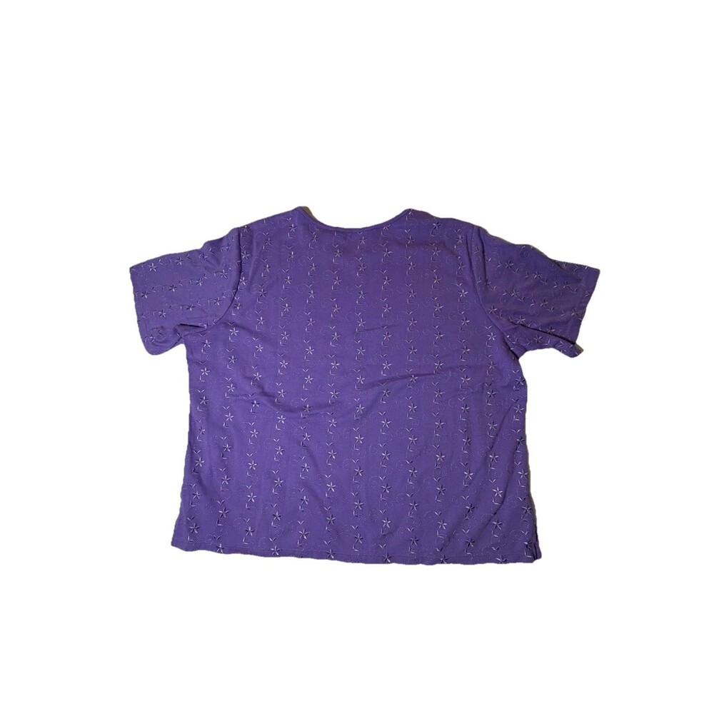 Drapers & Damons Petites PXL Purple Embroidered Floral Short Sleeve Top - Picture 2 of 6